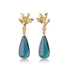 Load image into Gallery viewer, Willow Twig Drop Earrings in Solid 18 Carat Gold with London Blue Topaz