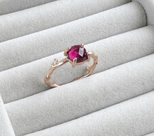 Load image into Gallery viewer, Cherry Twig Ring with Square Cushion Rhodolite Garnet