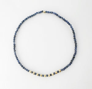 Gemstone Beaded Bracelet with 10 Solid Gold Nugget Beads and blue sapphire