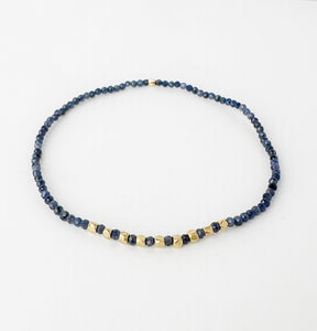 Gemstone Beaded Bracelet with 10 Solid Gold Nugget Beads and blue sapphire