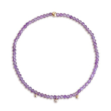 Load image into Gallery viewer, Stretch Bracelet with Amethyst and Gold and Diamond Charms