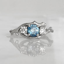 Load image into Gallery viewer, Cherry Twig Engagement and Wedding Ring Set in Platinum with Montana Sapphire and Canadamark Diamonds