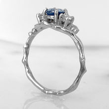 Load image into Gallery viewer, Cherry Twig Engagement and Wedding Ring Set in Platinum with Montana Sapphire and Canadamark Diamonds
