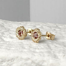 Load image into Gallery viewer, Marigold Flower Seed Head Ear Studs with Padparadscha Sapphires