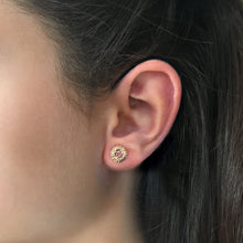 Load image into Gallery viewer, Daisy Seed Head Ear Studs with Padparadscha Sapphires
