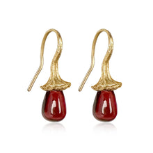 Load image into Gallery viewer, Marigold Twig Drop Earrigns with Garnet Drops