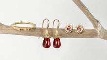 Load image into Gallery viewer, Marigold Flower Seed Head Ear Studs with Padparadscha Sapphires