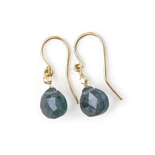 Load image into Gallery viewer, Moss Aquamarine Deep Blue Drop Earrings in 9 carat Solid Gold with Gold Nuggets