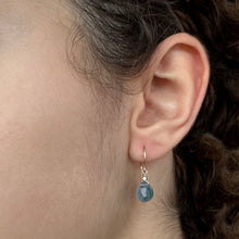 Load image into Gallery viewer, Moss Aquamarine Deep Blue Drop Earrings in 9 carat Solid Gold with Gold Nuggets