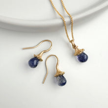 Load image into Gallery viewer, Marigold Twig Drop Earrigns with Iolite Drops