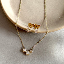 Load image into Gallery viewer, Molten Gold Necklace - Trio of Golden Orbs Set with Diamonds
