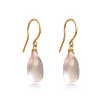 Load image into Gallery viewer, Drop Earrings in 9 carat gold with Micro Faceted Rose Quartz