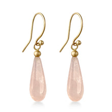 Load image into Gallery viewer, Smooth Drop Earrings in 9 carat gold with Rose Quartz