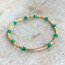 Load image into Gallery viewer, Gemstone Beaded Bracelet Stack of 3 with Green Agate and Metallic Beads