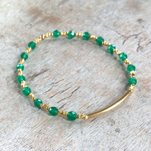 Load image into Gallery viewer, Gemstone Beaded Bracelet Stack of 3 with Green Agate and Metallic Beads
