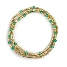 Load image into Gallery viewer, Gemstone Beaded Bracelet Stack of 3 with Green Agate and Metallic Beads