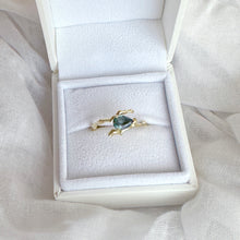 Load image into Gallery viewer, Twig Engagement Ring in 14 Carat Gold and Pear Cut Teal Sapphire