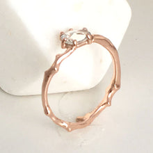 Load image into Gallery viewer, Twig Engagement Ring in 9 carat rose gold with rose cut white Ceylon sapphire