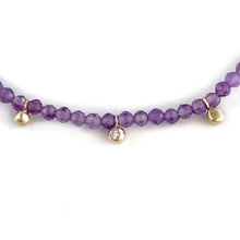Load image into Gallery viewer, Stretch Bracelet with Amethyst and Gold and Diamond Charms