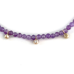 Amethyst Beaded Bracelet with Gold and Diamond Charms