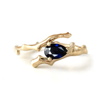 Load image into Gallery viewer, Twig Engagement Ring in 9 carat gold with pear cut Australian blue sapphire