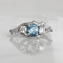 Load image into Gallery viewer, Cherry Twig Engagement Ring in Platinum with Montana Sapphire and Canadamark Diamonds
