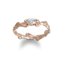 Load image into Gallery viewer, Conifer Leaf Engagement Ring in 9 carat Gold with Marquise Cut Sapphire