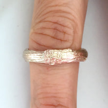 Load image into Gallery viewer, Twig wedding ring for men with woodgrain texture in 9 carat gold