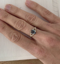 Load and play video in Gallery viewer, Twig Ring with London Blue Topaz Oval Cabochon in 14 carat Gold