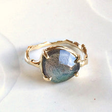 Load image into Gallery viewer, Twig Ring with Unique Rose cut Labradorite