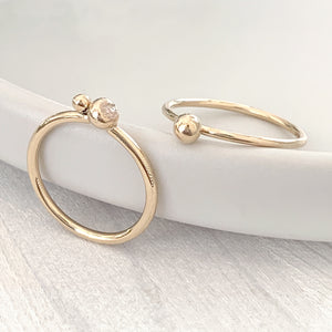 Molten Gold Stacking Ring with Two Solid Gold Beads