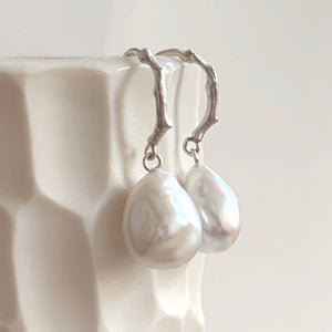 Baroque Pearl Drop Earrings with Sterling Silver Twig Ear Hooks