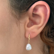 Load image into Gallery viewer, Baroque Pearl Drop Earrings with Yellow Gold Twig Ear Hooks
