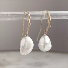 Load image into Gallery viewer, Baroque Pearl Drop Earrings with Yellow Gold Twig Ear Hooks