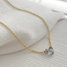 Load image into Gallery viewer, Sapphire Smooth Briolette 3-Stone Drop Necklace with Gold Chain
