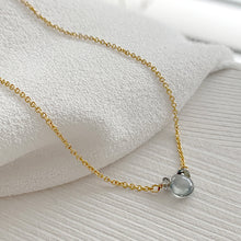 Load image into Gallery viewer, Sapphire Smooth Briolette 3-Stone Drop Necklace with Gold Chain