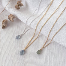 Load image into Gallery viewer, Sapphire Smooth Briolette Drop Necklace with Gold Chain