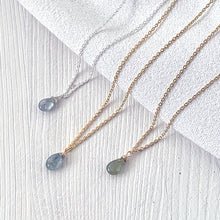 Load image into Gallery viewer, Sapphire Smooth Briolette Drop Necklace with Silver Chain