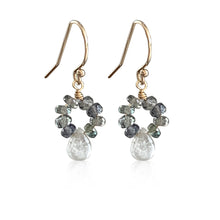 Load image into Gallery viewer, Sapphire Earrings Teal Blue Songea Sapphires and Silver Grey Sapphire Drops