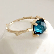 Load image into Gallery viewer, Twig Statement Ring in 9 carat gold with Cushion Cut London Blue Topaz