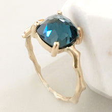 Load image into Gallery viewer, Twig Statement Ring in 9 carat gold with Cushion Cut London Blue Topaz