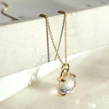 Load image into Gallery viewer, Gold necklace with square cushion cut white topaz