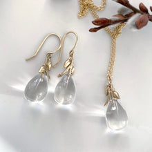 Load image into Gallery viewer, Willow Twig Drop Necklace in Solid Gold with Crystal Quartz
