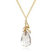 Load image into Gallery viewer, Willow Twig Drop Necklace in Solid Gold with Crystal Quartz