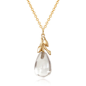 Willow Twig Drop Necklace in Solid Gold with Crystal Quartz