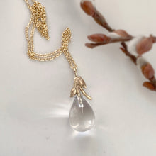 Load image into Gallery viewer, Willow Twig Drop Necklace in Solid Gold with Crystal Quartz

