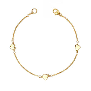 Little Heart Bracelet in Silver or Yellow Gold Plated Finish