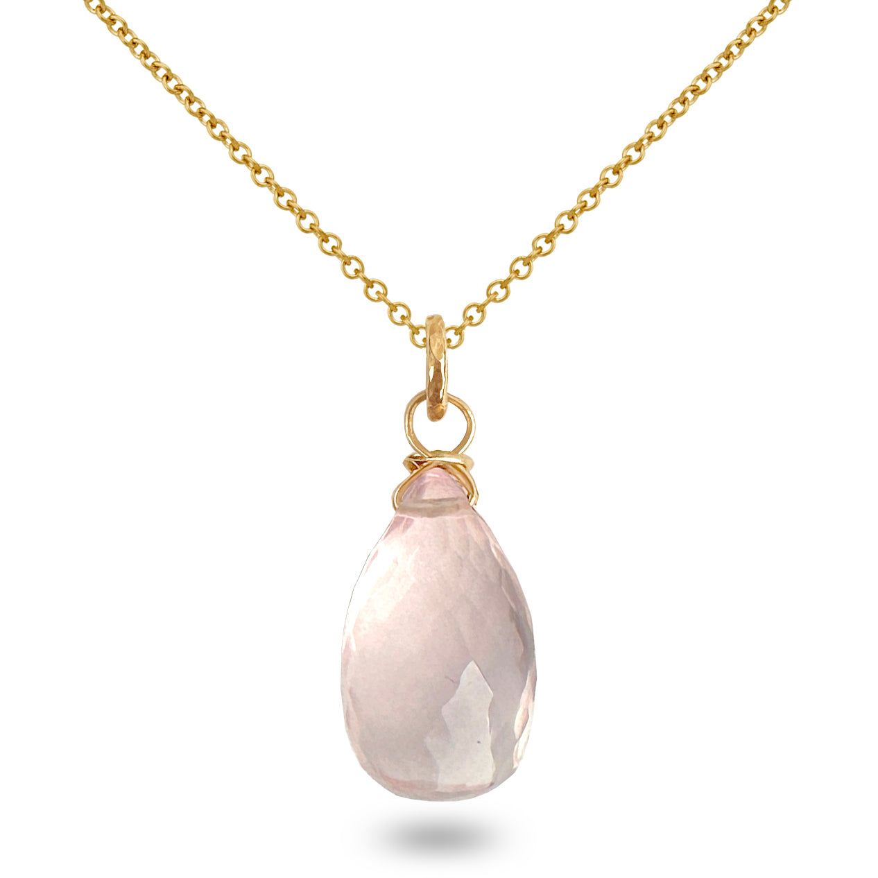 Necklace in 9 carat yellow gold with micro faceted rose quartz