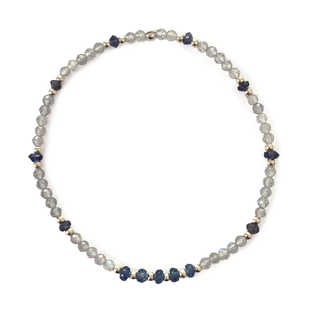 Stretch Bracelet with Blue Sapphire, Labradorite and Iolite Sterling Silver Beads