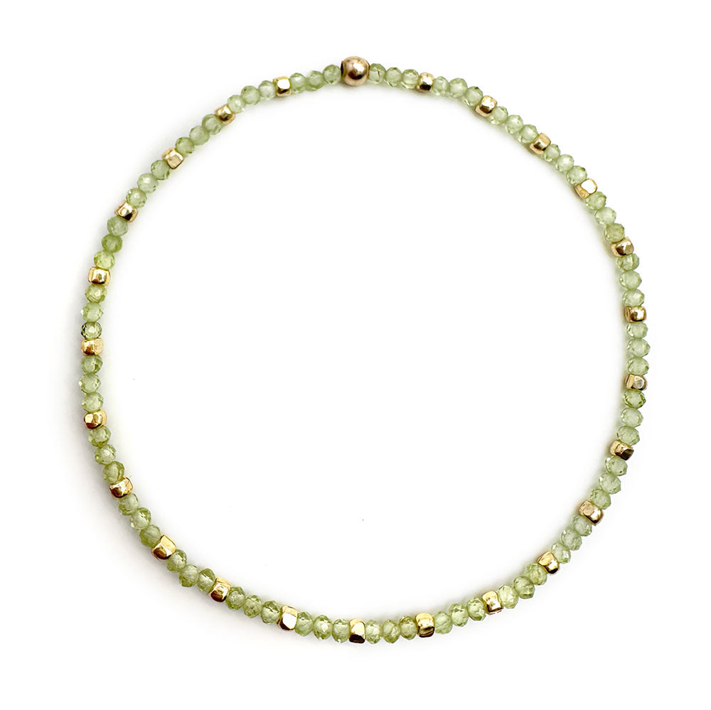 Stretch Bracelet with Peridot and Metallic Nugget Beads
